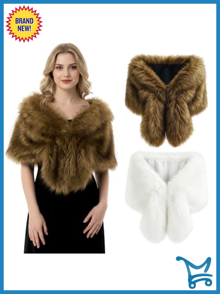 2 Pcs Faux Fur Shawl Wrap Winter Stole Scarf Cape Wedding Party Dress